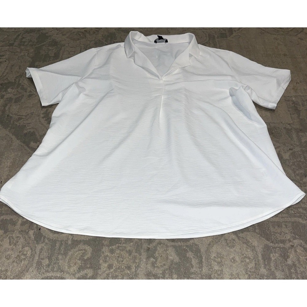 HILARY RADLEY White Split Neck Collared Shirt Short Sleeve  Sz XL X-Large New